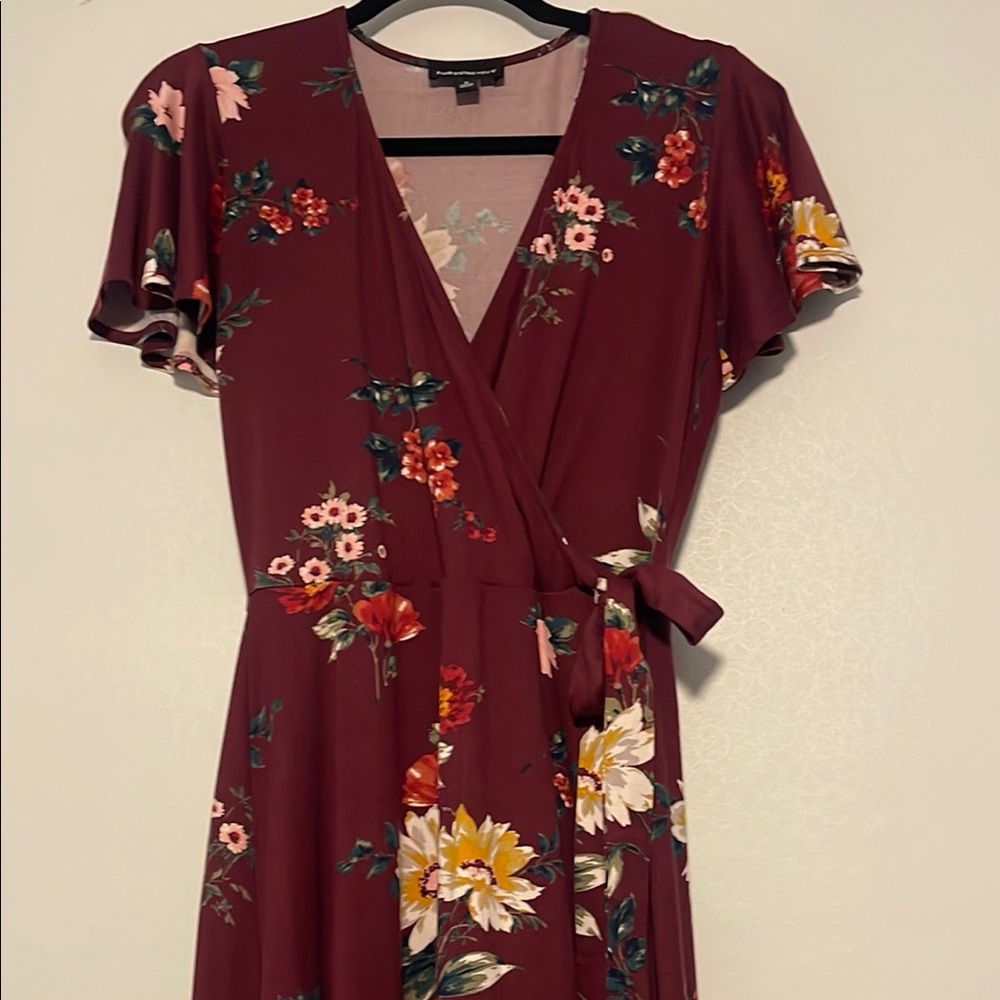 Red High Low Wrap Sundress with V-Neck